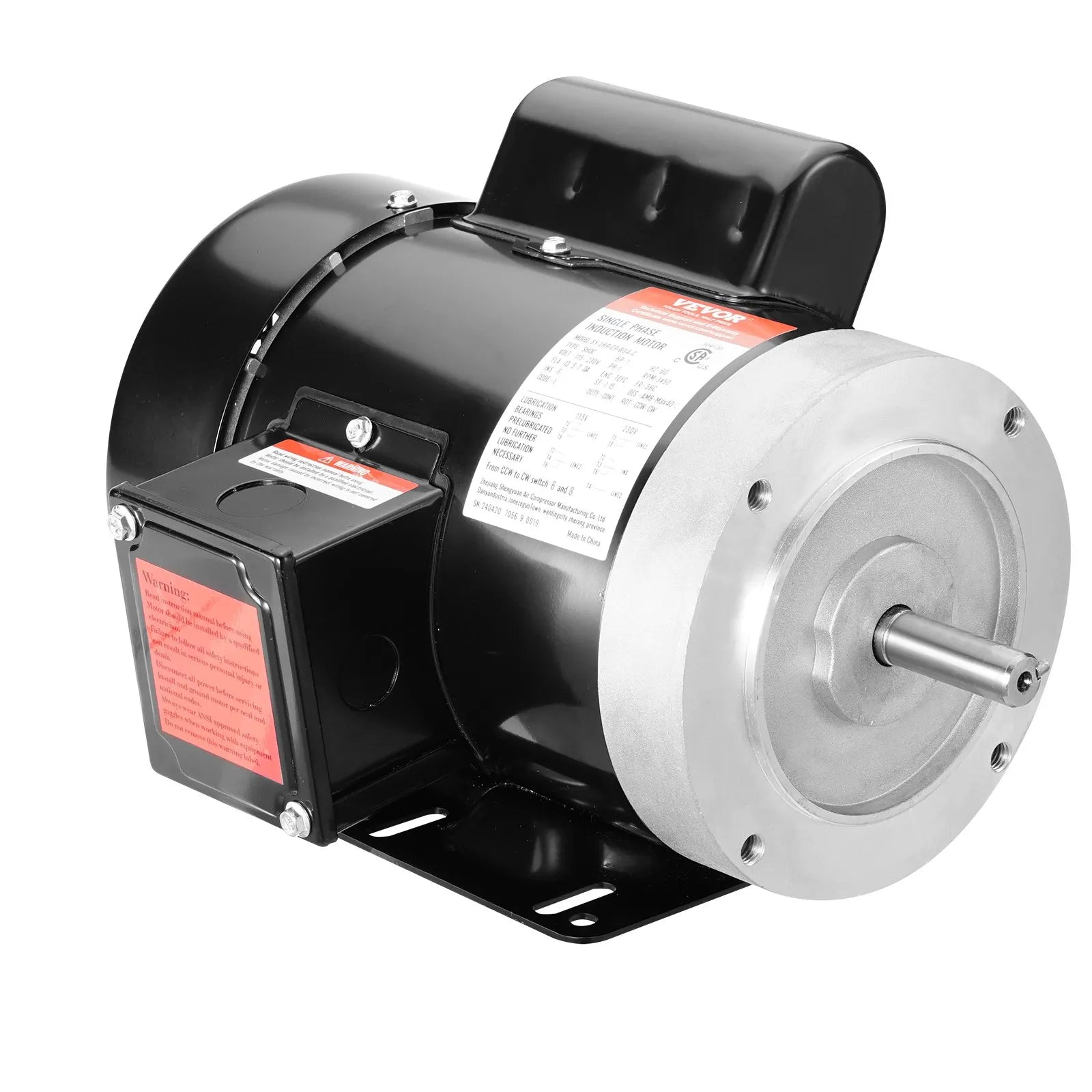 VEVOR 1HP Electric Motor 3450RPM AC115V/230V 56C Frame 1-Phase 5/8