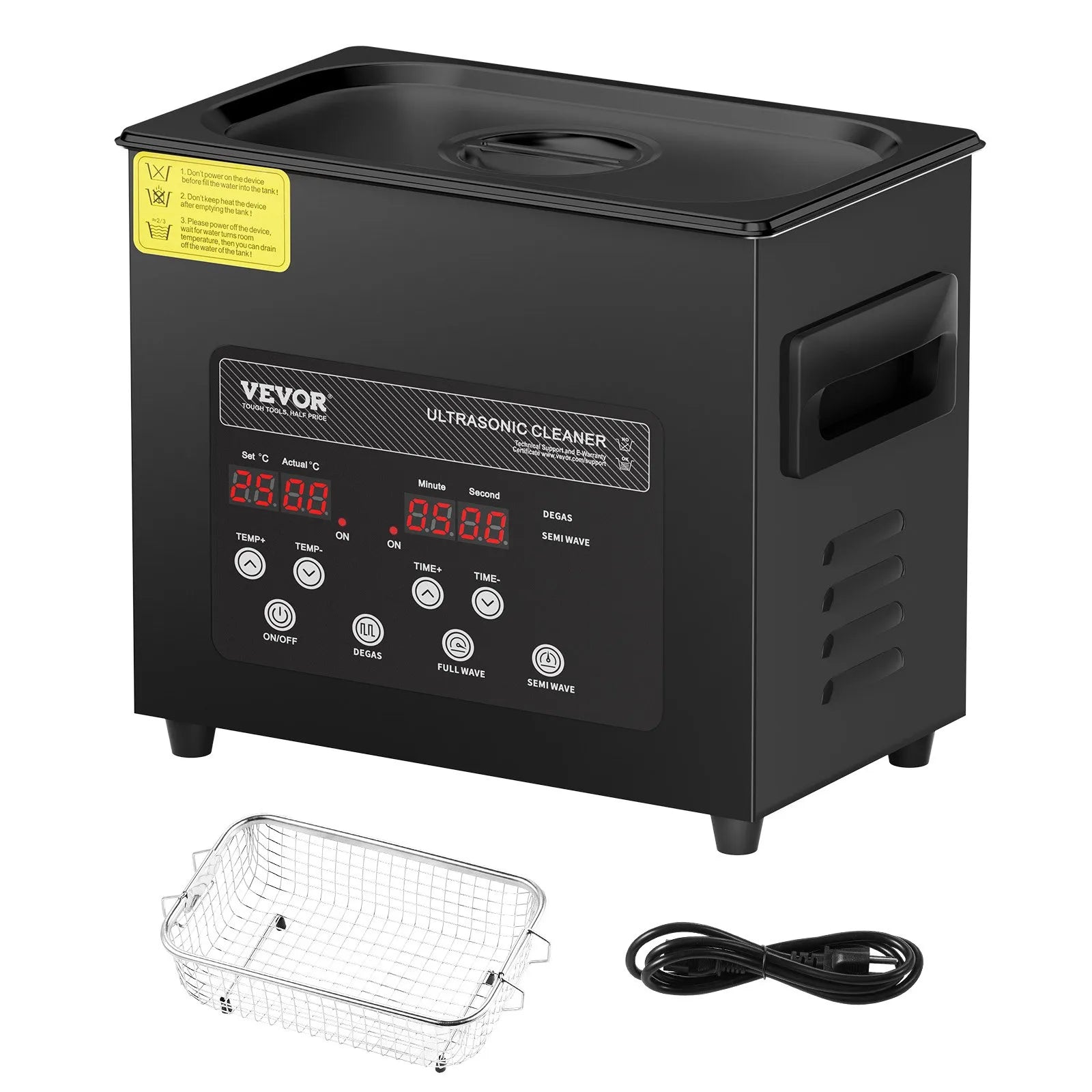 VEVOR 3L Ultra Sonic Cleaner Cleaning Machine with Basket Heater and Timer 120W