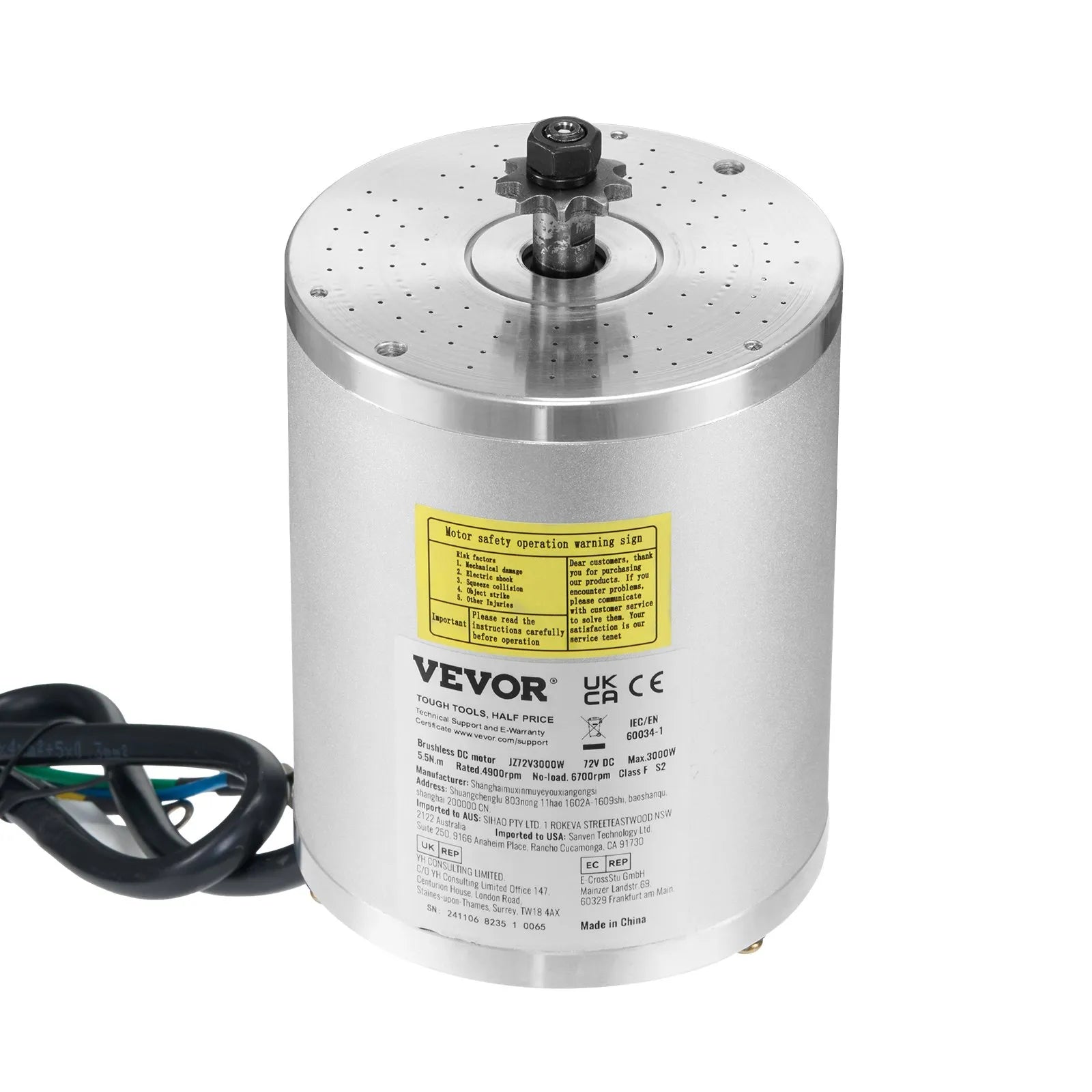 VEVOR 72V 3000W Electric Brushless DC Motor Kit with Upgraded Speed Controller