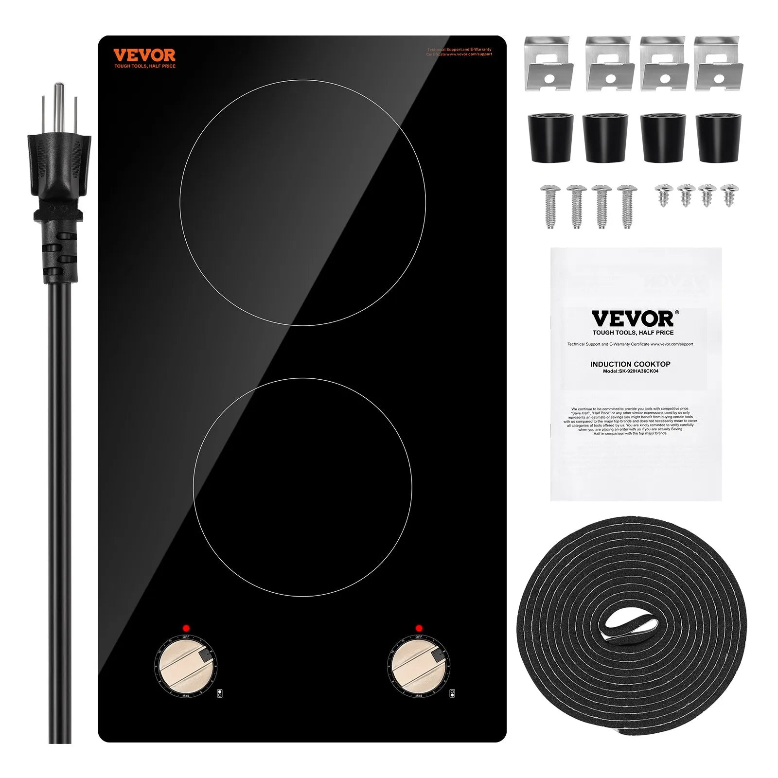VEVOR 1800W 2 Burner Induction Cooktop Electric Countertop Burner Knob Control