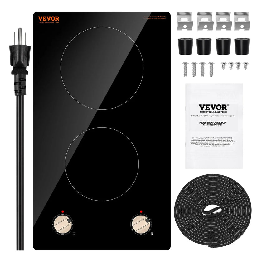 VEVOR 1800W 2 Burner Induction Cooktop Electric Countertop Burner Knob Control