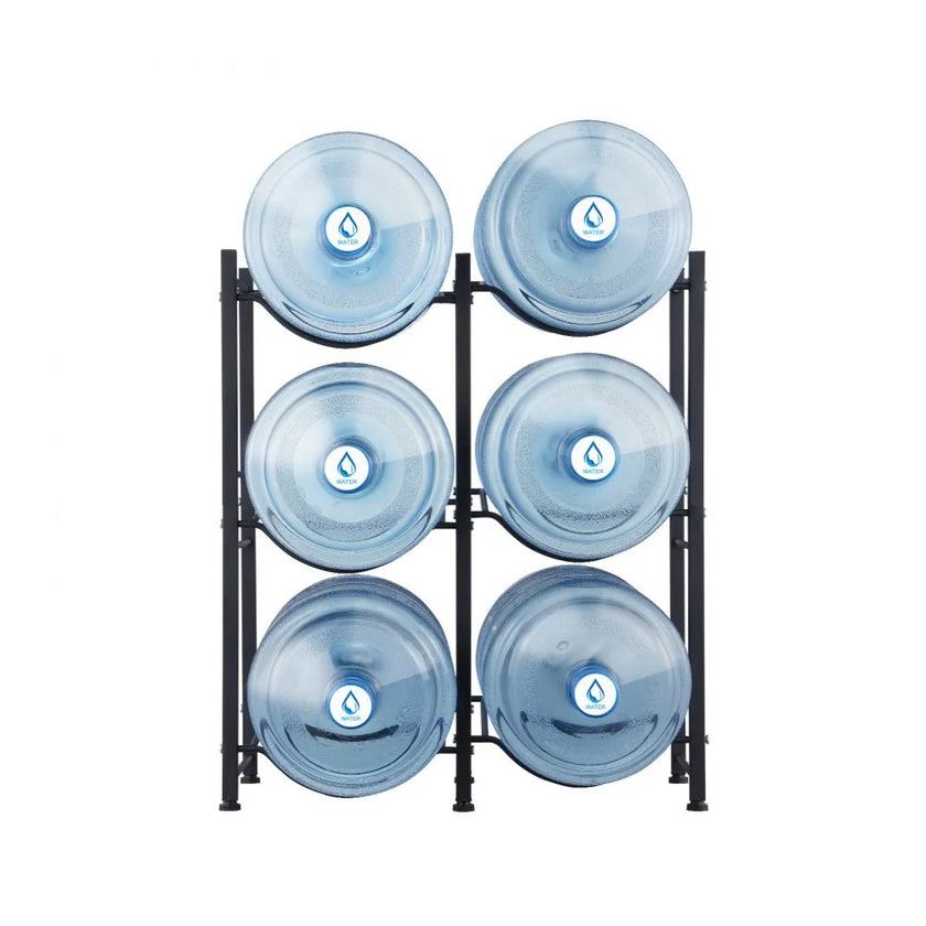 VEVOR 3 Tiers Water Jug Holder Double Row Water Bottle Rack for 6 Bottles Black