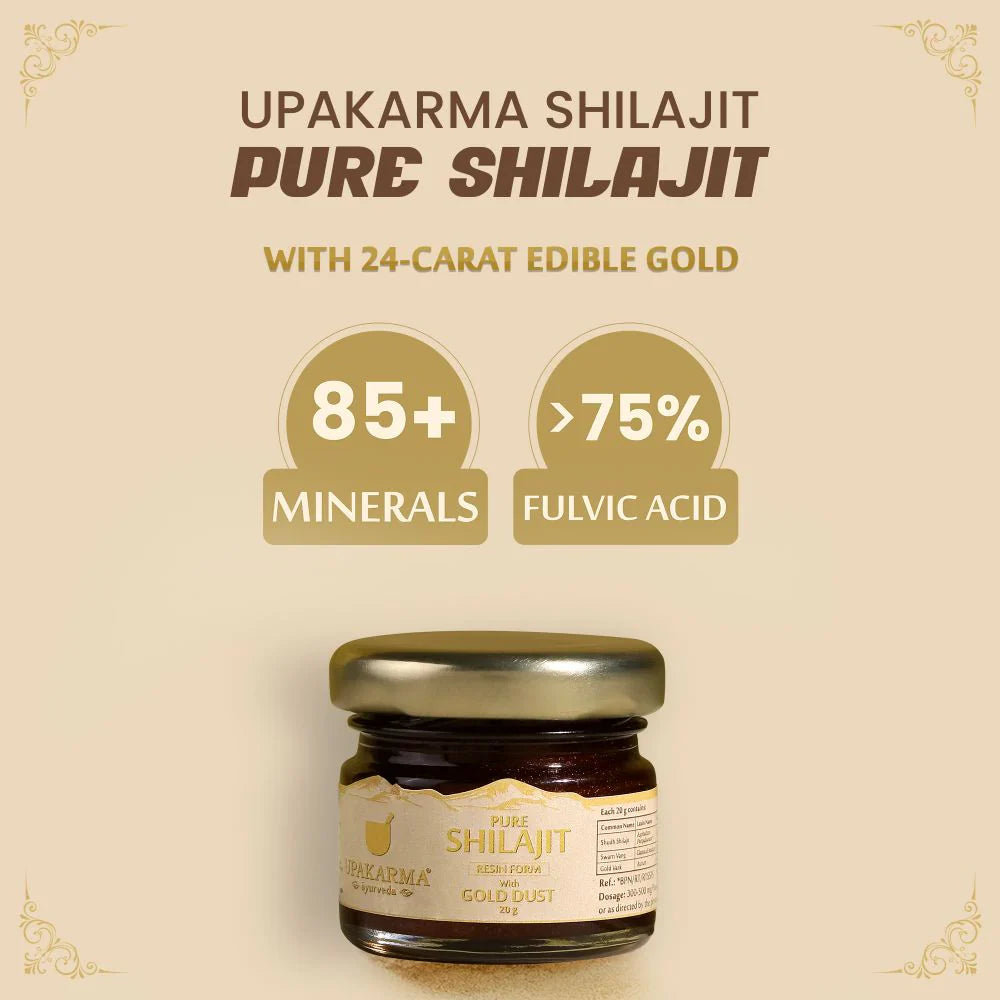 Résine de Shilajit Pure Upakarma Ayurveda avec poussière d'or