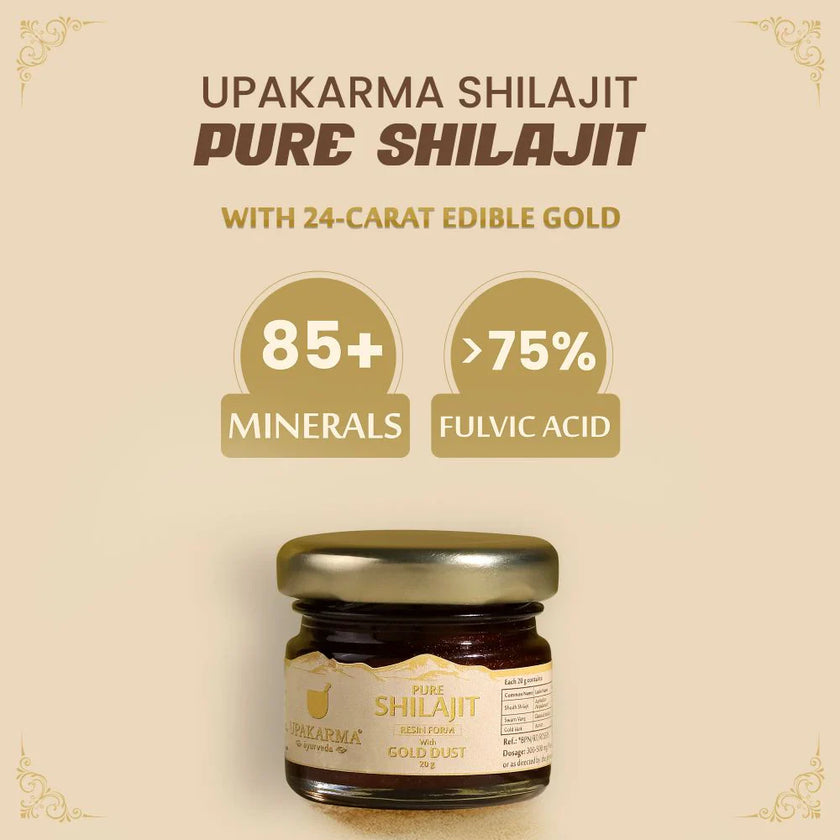 Résine de Shilajit Pure Upakarma Ayurveda avec poussière d'or
