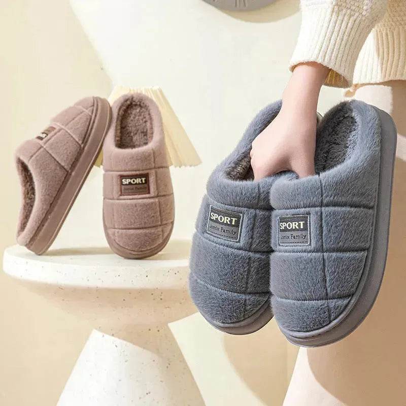 Men's Plaid Cotton Slippers Winter Warm House Shoes Indoor Thick-soled Non-slip Bedroom Floor Slipper Couple