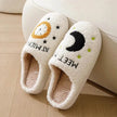 Fashion Moon And Clock Print Home Slippers Winter Warm Floor Bedroom House Shoes For Women