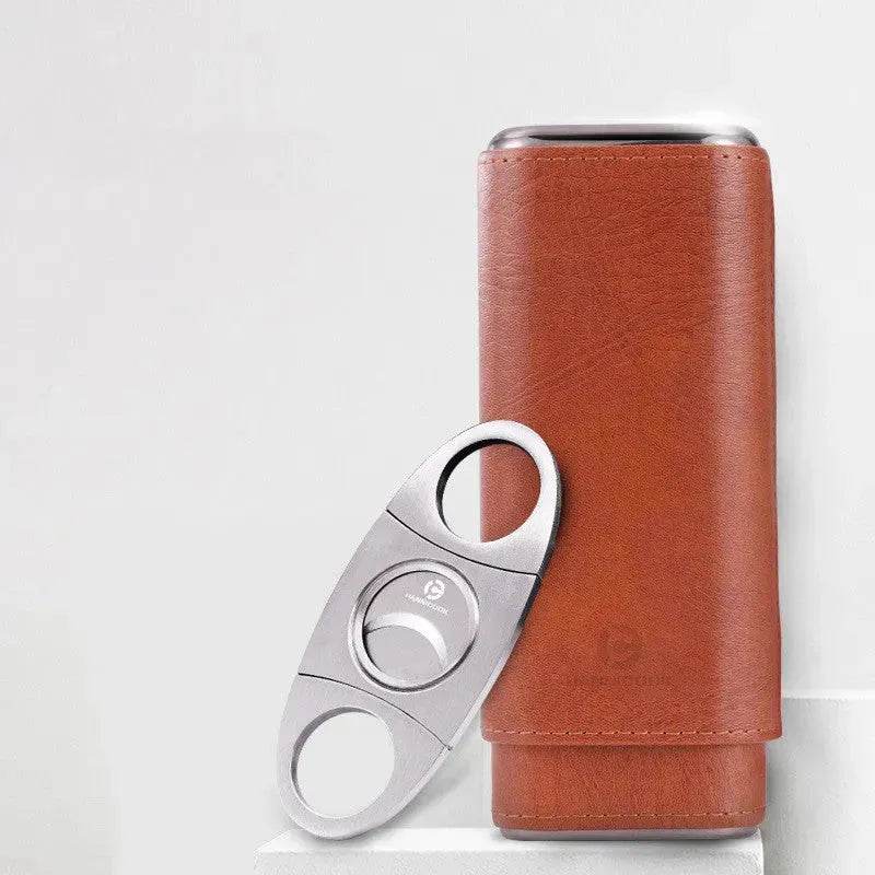 Humidifying and Moisturizing Leather Cigar Case and Cigar Cutter set