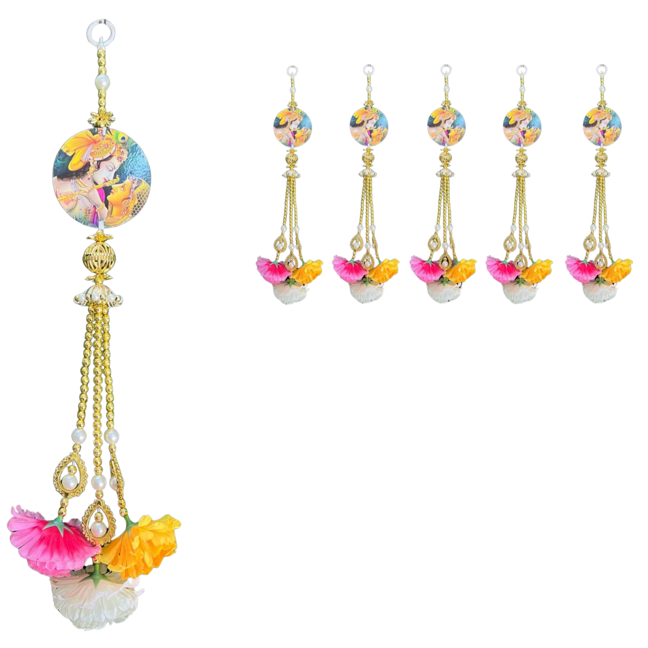 Flower And Beads Hanging Radha-Krishna