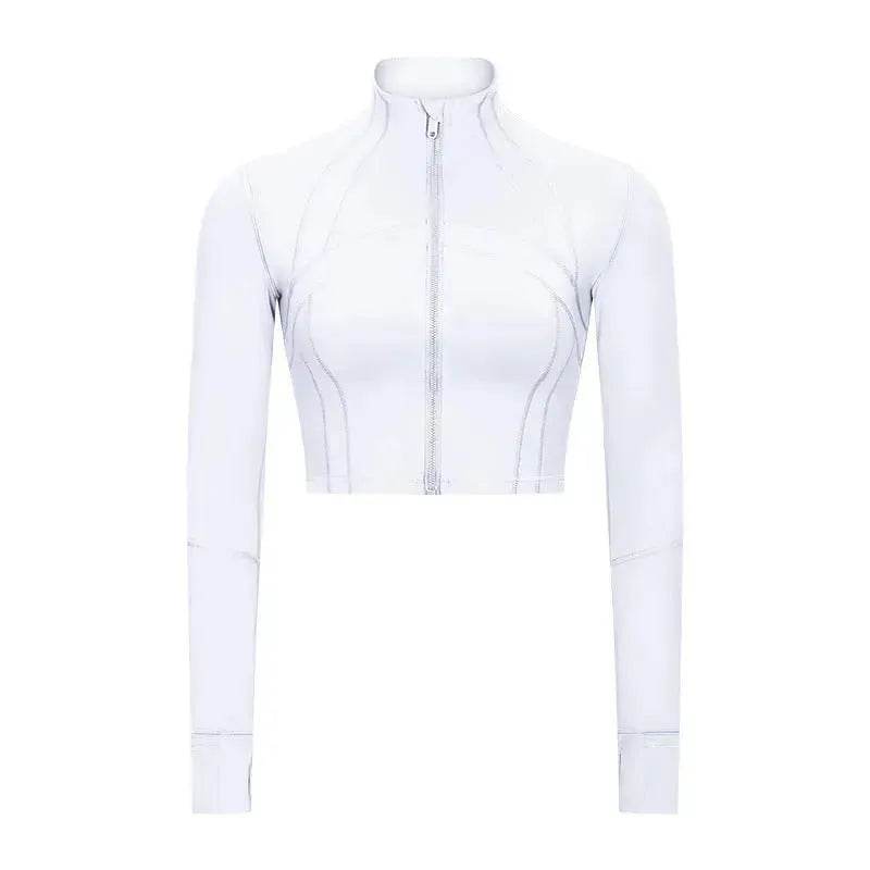 Autumn And Winter New Elastic Slim-fit High neck Zip Up Yoga crop top