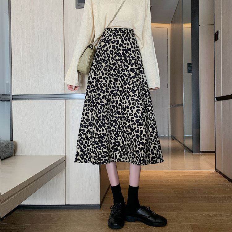 Women High waist Leopard color Midi Skirt