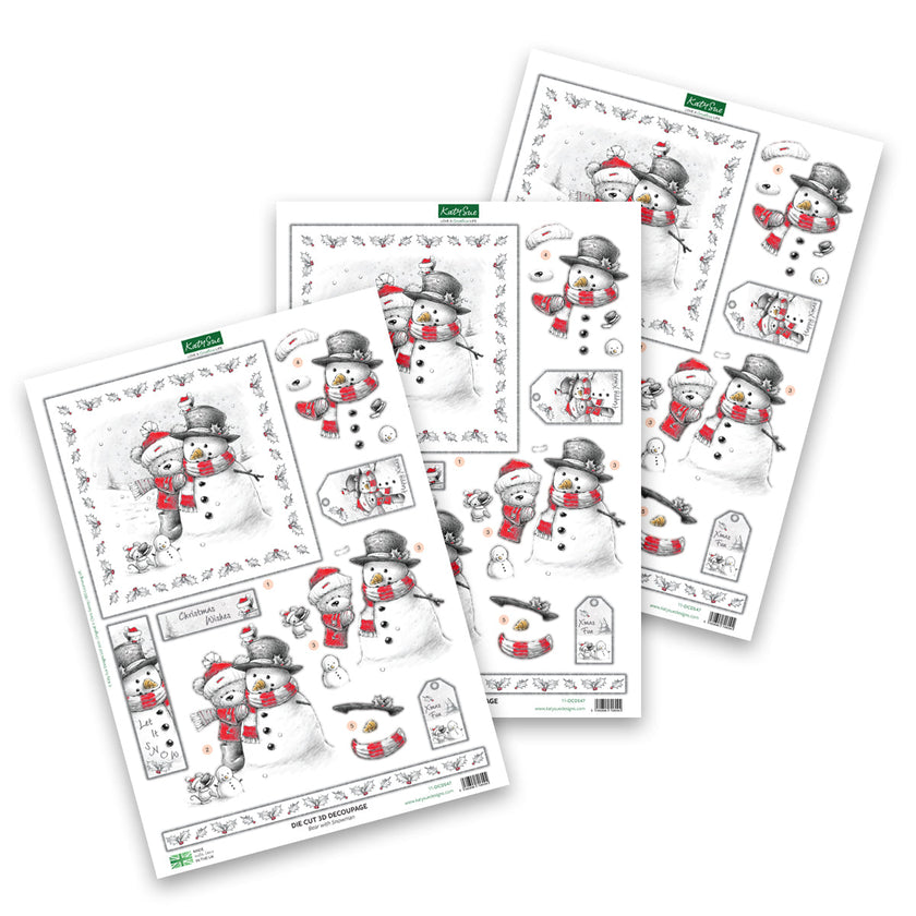 Die Cut Decoupage – Bear And Snowman (Pack Of 3)
