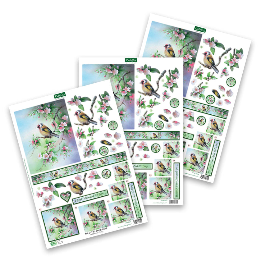 Die Cut Decoupage – Goldfinch In Cherry  (Pack Of 3)