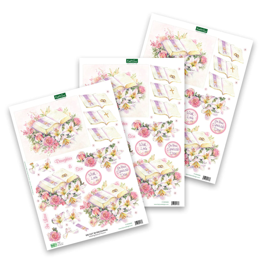 Die Cut Decoupage – Wedding Book & Flowers (Pack Of 3)