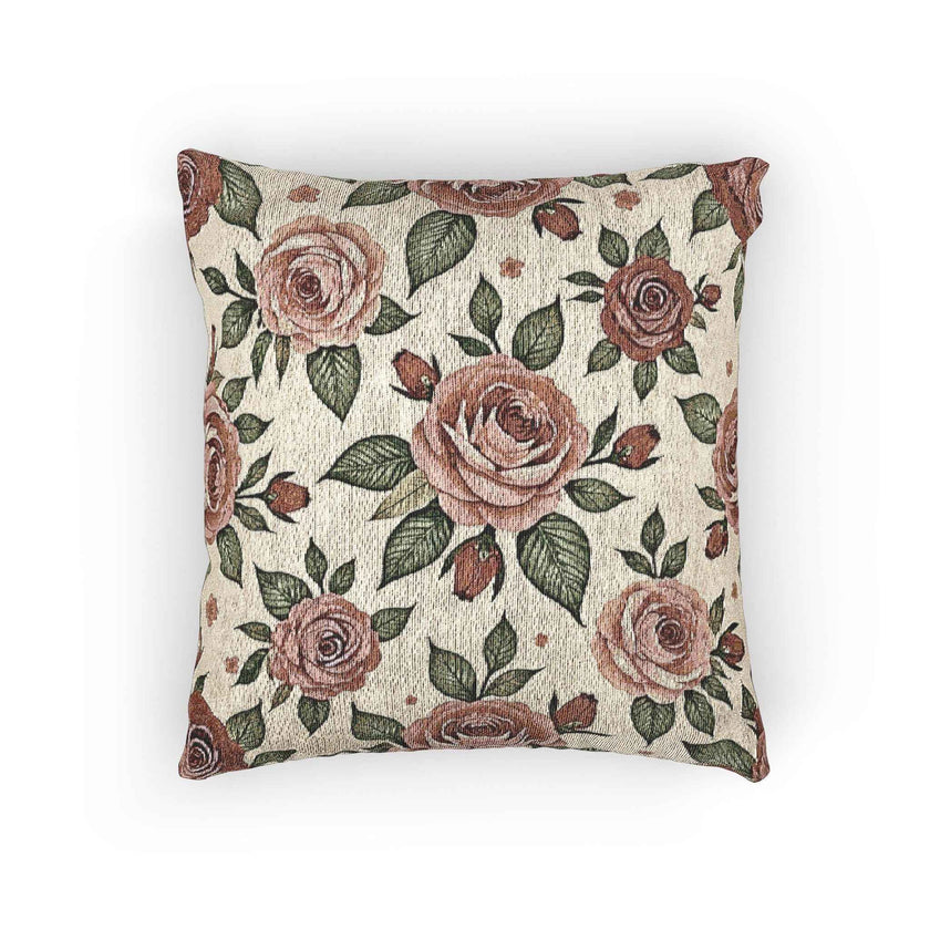 Vintage Rose Floral Woven Pillow | Tapestry Rose Throw Pillow