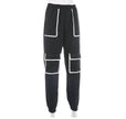 White Stripe Cargo Pants Women Trousers Pockets Patchwork Contrast Color High Waist Pants Hip Hop Capris