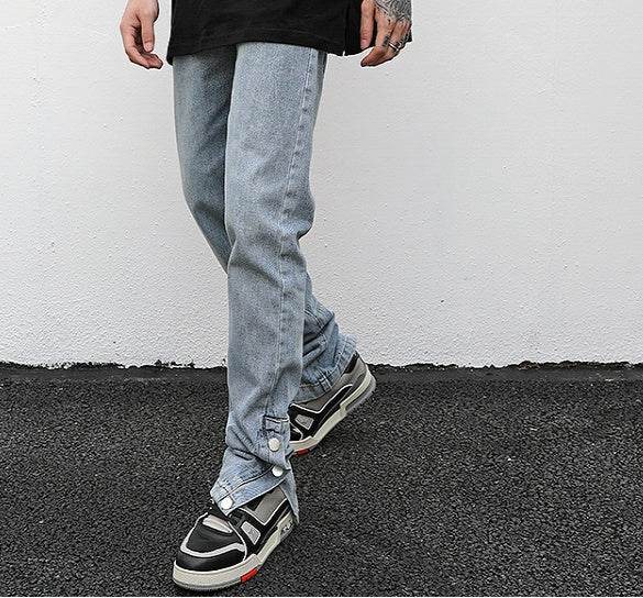 Ankle Snap Denim jeans Pant men straight leg