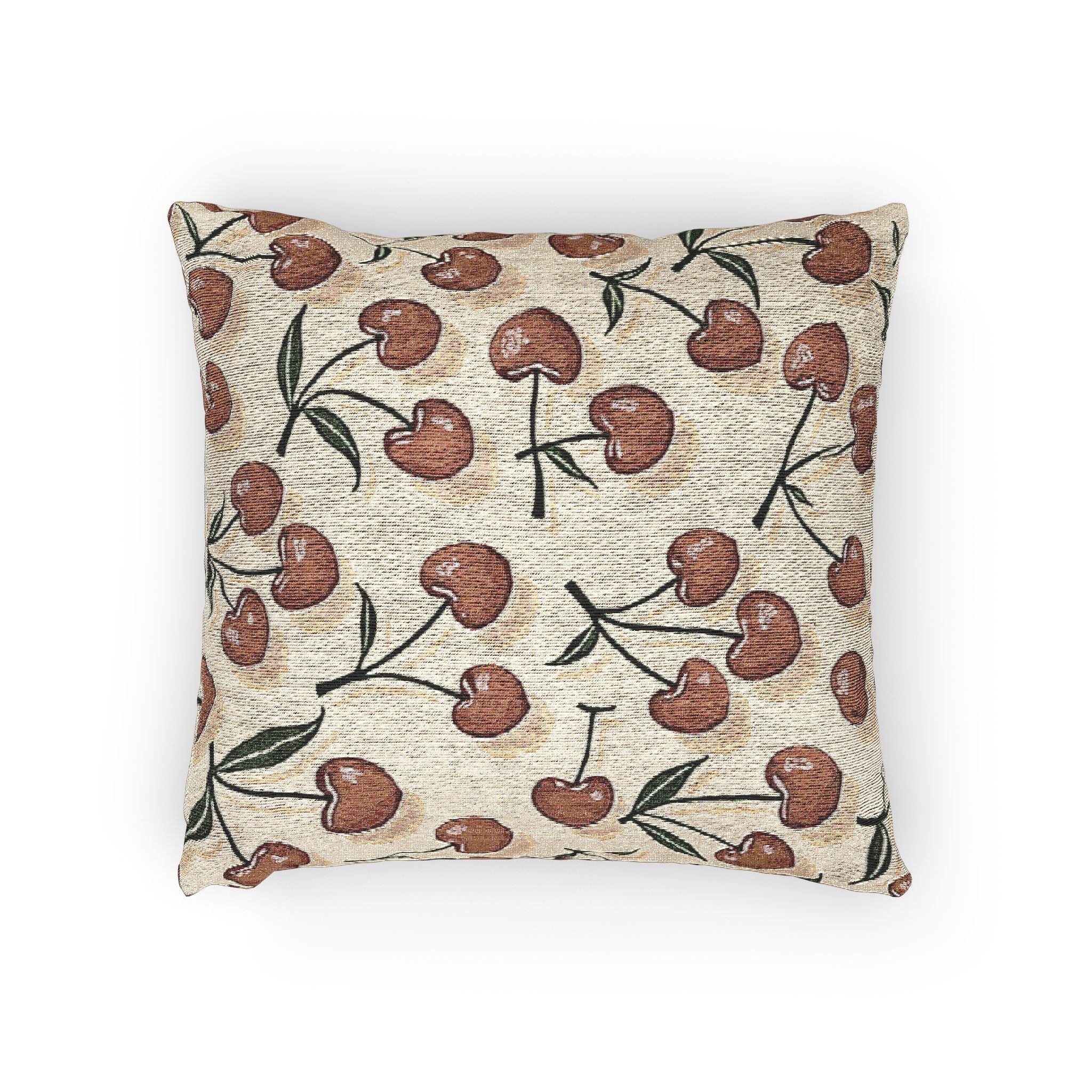 Cherry Pattern Woven Pillow — Rustic Farmhouse Decorative Throw Cushion
