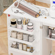 Sewing Machine Cabinet, Folding Sewing Table with Storage Shelf, Bins and Lockable Wheels for Small Space, White