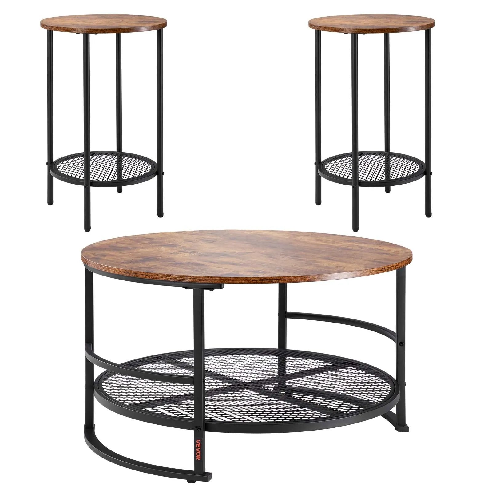 VEVOR 3 Pieces Round Coffee Table Set 31.5 in with 2 End Tables for Living Room
