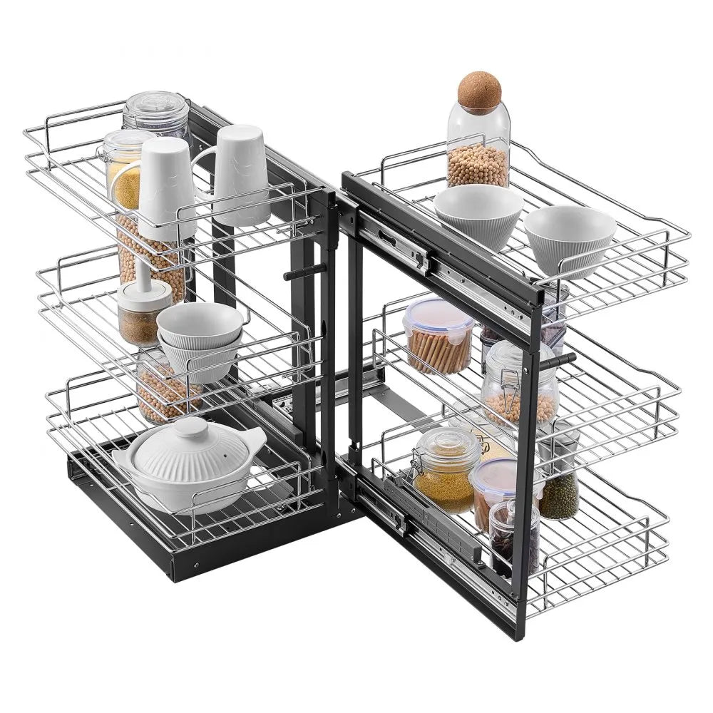 VEVOR 3 Tier Blind Corner Pull Out Organizer Chrome Kitchen Cabinet Basket