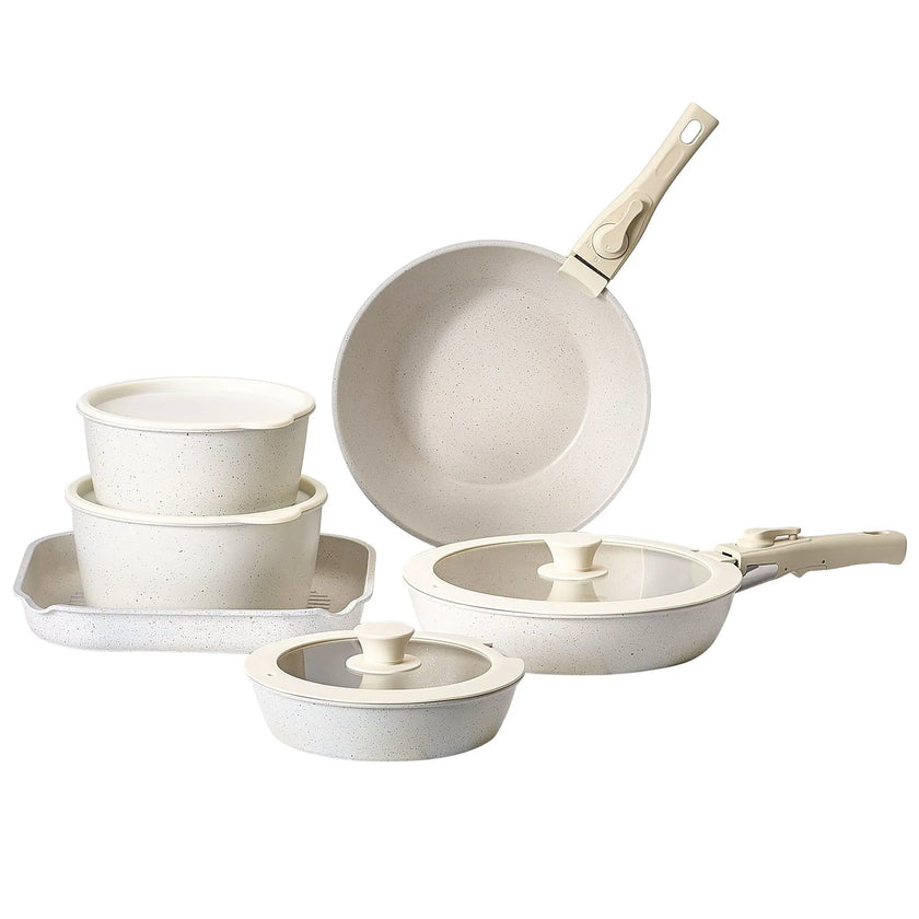 VEVOR 17 Piece Pots and Pans Set Granite Nonstick Kitchen Cookware White
