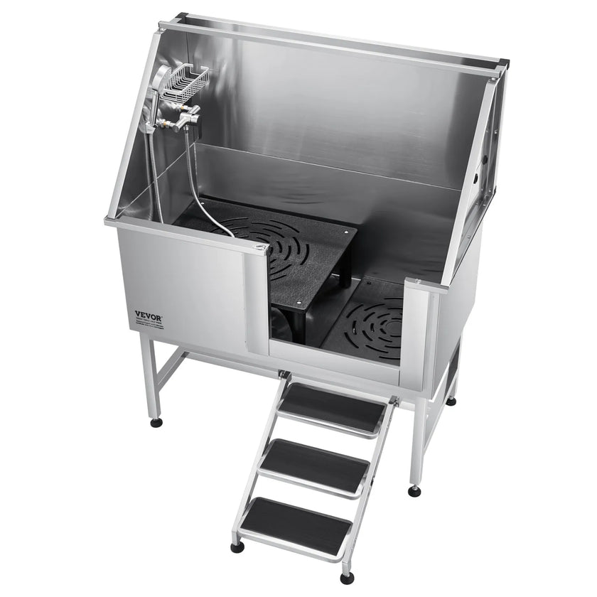 VEVOR 50 Inch Dog Grooming Bath Tub Stainless Steel w Stairs Water Filter