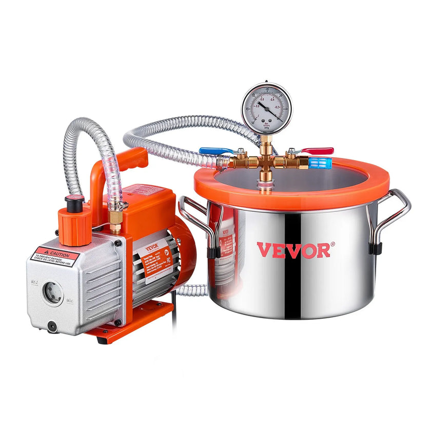 VEVOR 1.5 Gallon Vacuum Chamber 3.5CFM Single Stage Pump Degassing Chamber Kit