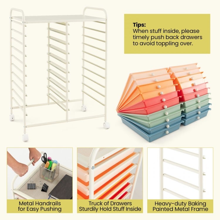 20 Drawers Rolling Storage Cart Studio Organizer-Deep Multicolor