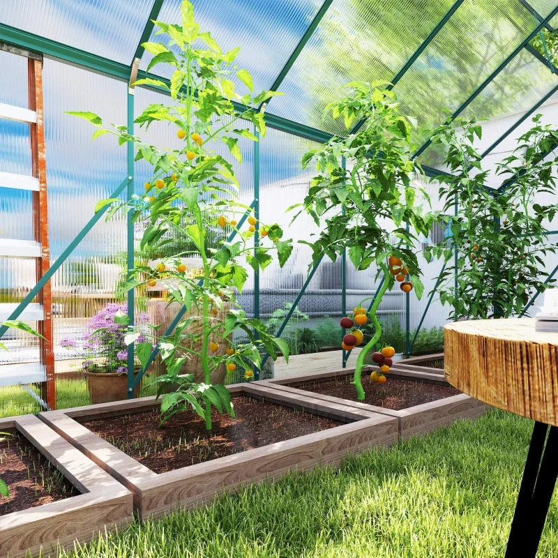 16' x 8' Aluminum Polycarbonate Greenhouse Walk-in Garden Greenhouse Kit with Adjustable Roof Vent, Rain Gutter and Sliding Door for Winter, Green