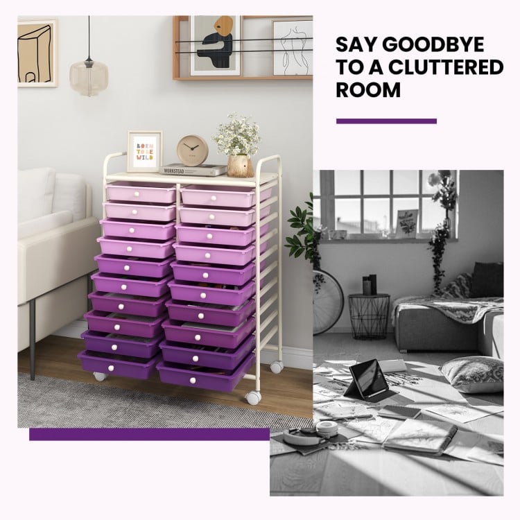 20 Drawers Rolling Storage Cart Studio Organizer-Purple