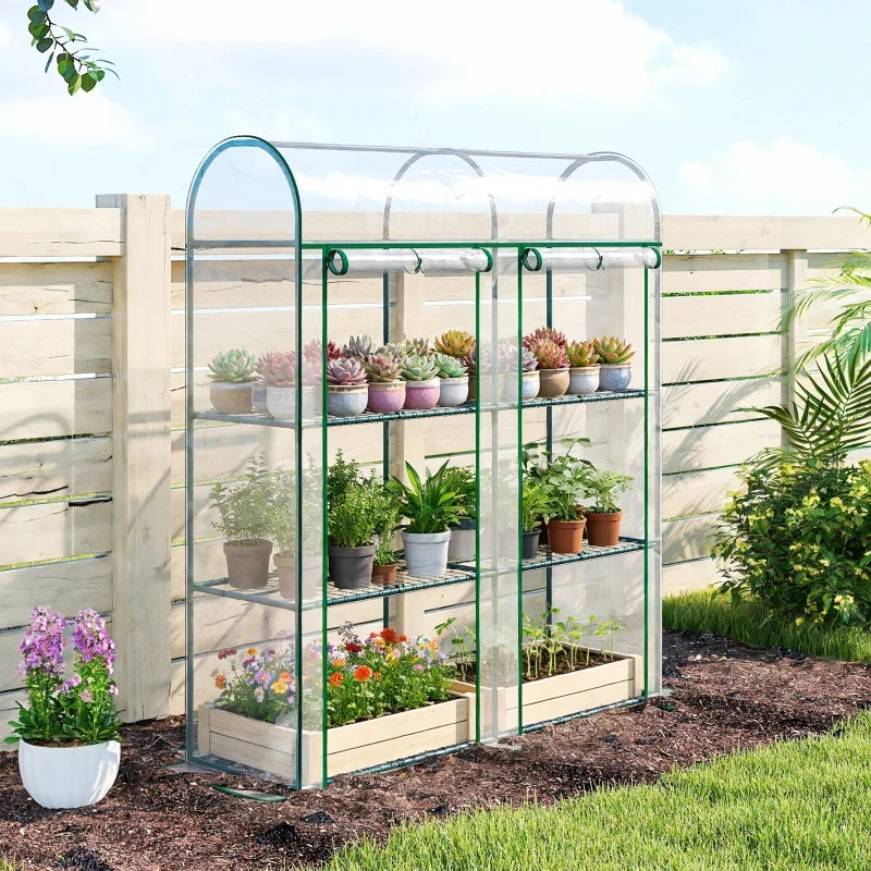 3 Tier Mini Greenhouse, Portable Greenhouse with 2 Roll-up Doors, 56.3