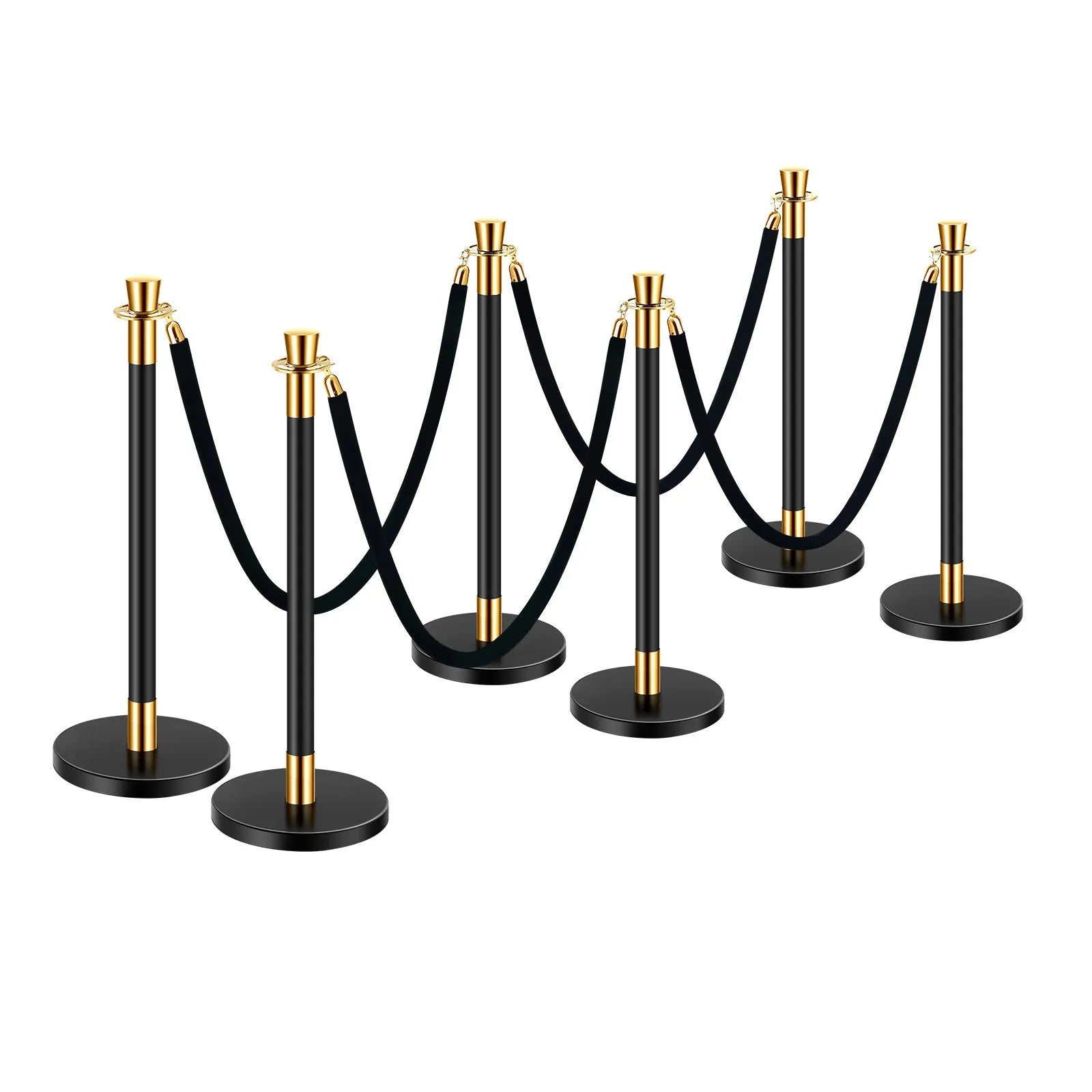 VEVOR 6 Pcs Stanchion Post with 4 Black Velvet Ropes Sand Injection Hollow Base