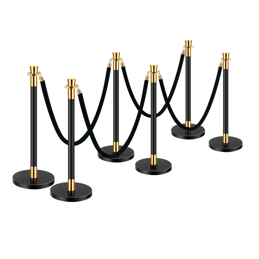 VEVOR 6 Pcs Stanchion Post with 4 Black Velvet Ropes Sand Injection Hollow Base