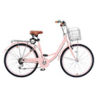 VEVOR 26-Inch Cruiser Bike 7-Speed Pink Beach Cruiser Bike with Basket