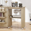 Sewing Machine Cabinet, Folding Sewing Table with Storage Shelf, Bins and Lockable Wheels for Small Space, Nature Wood