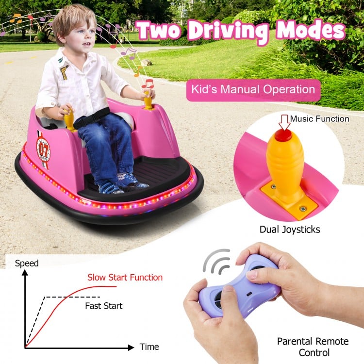 12V Electric Kids Ride On Bumper Car with Flashing Lights for Toddlers-Pink