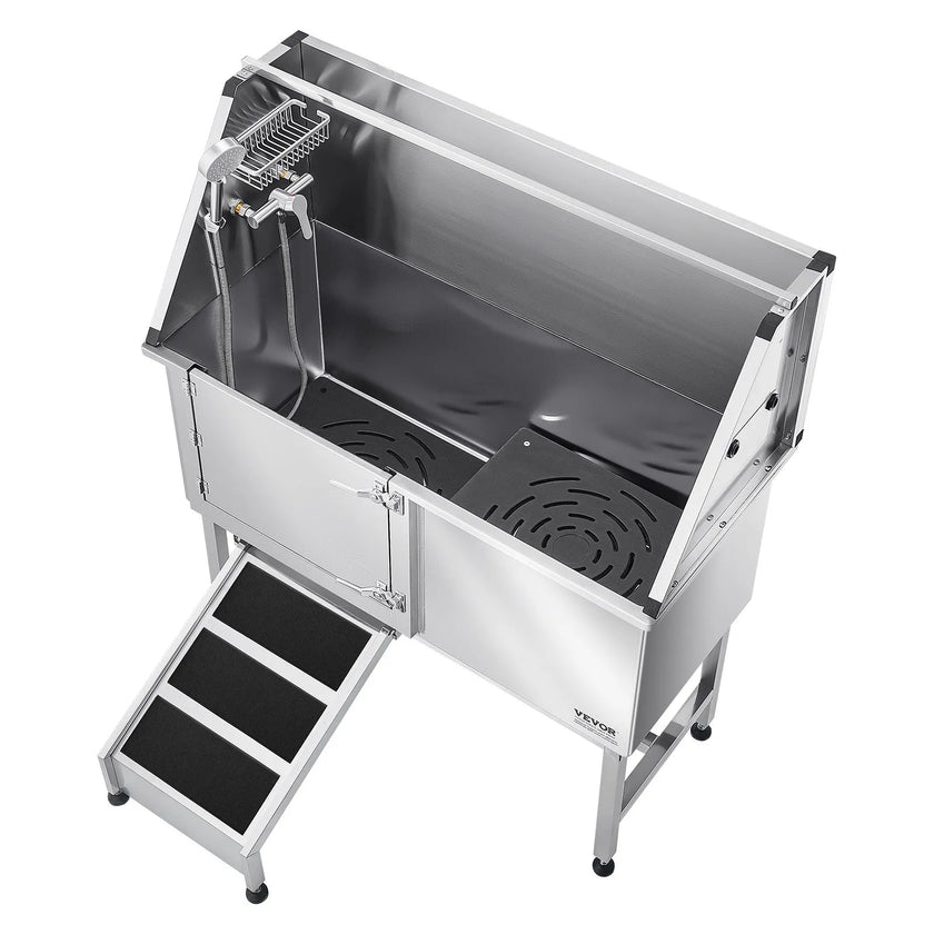 VEVOR 50 Inch Dog Grooming Bath Tub Stainless Steel w Ramp Water Filter Left