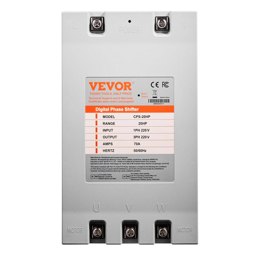 VEVOR 3 Phase Converter 20HP 70A 220V Single to 3 Phase 220V-240V Input/Output