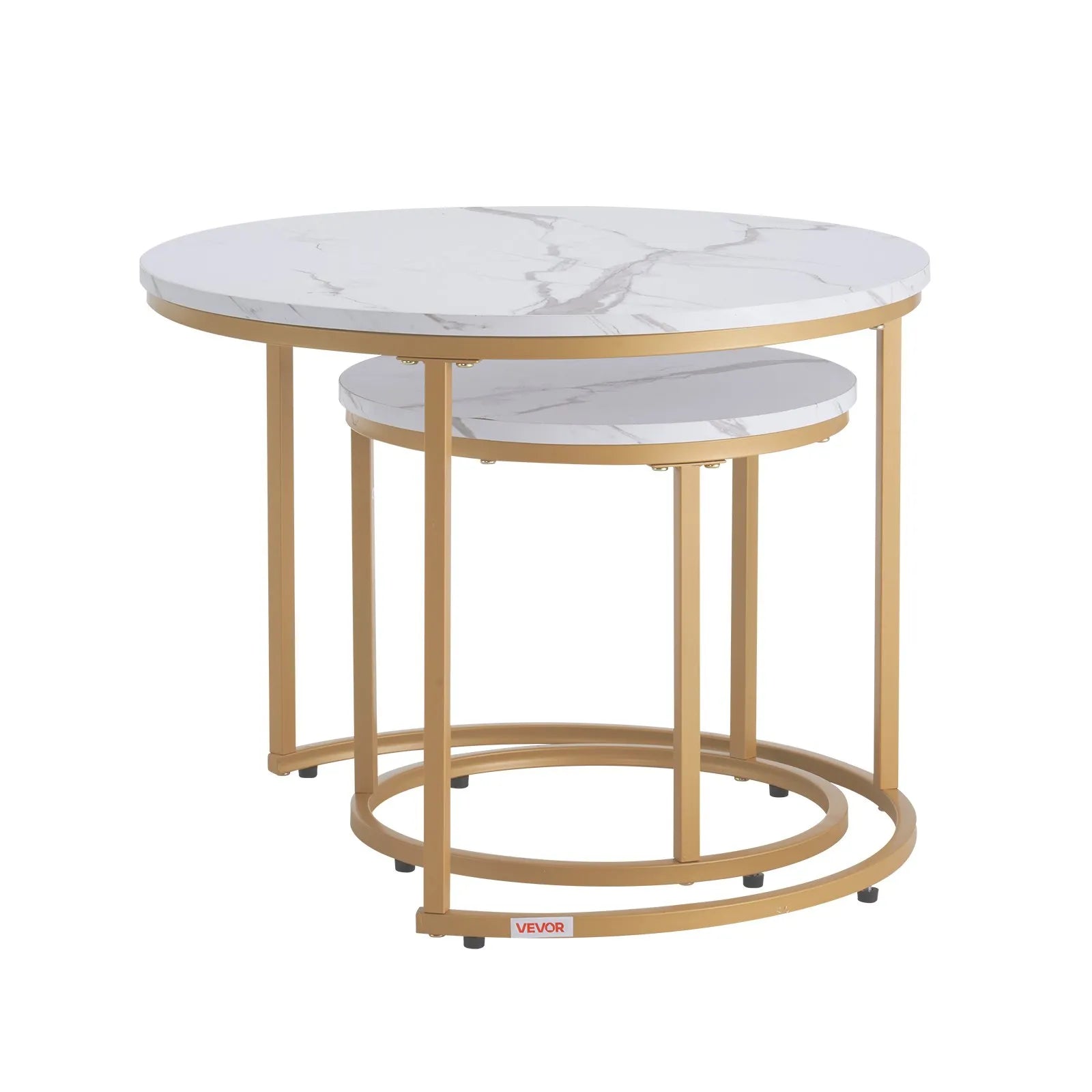 VEVOR Nesting Coffee Table Set of 2 Round Coffee Table 23.6 in (White & Gold)