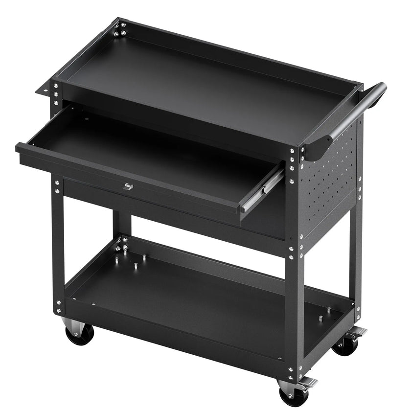 VEVOR 4-Tier Tool Cart on Wheels 350 lb Rolling Work Cart with Drawer & Pegboard
