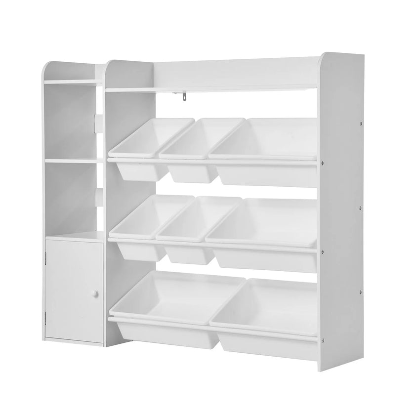 VEVOR 4-Tier Kids Toy Storage and Bookshelf with 8 Flexible Plastic Bins White