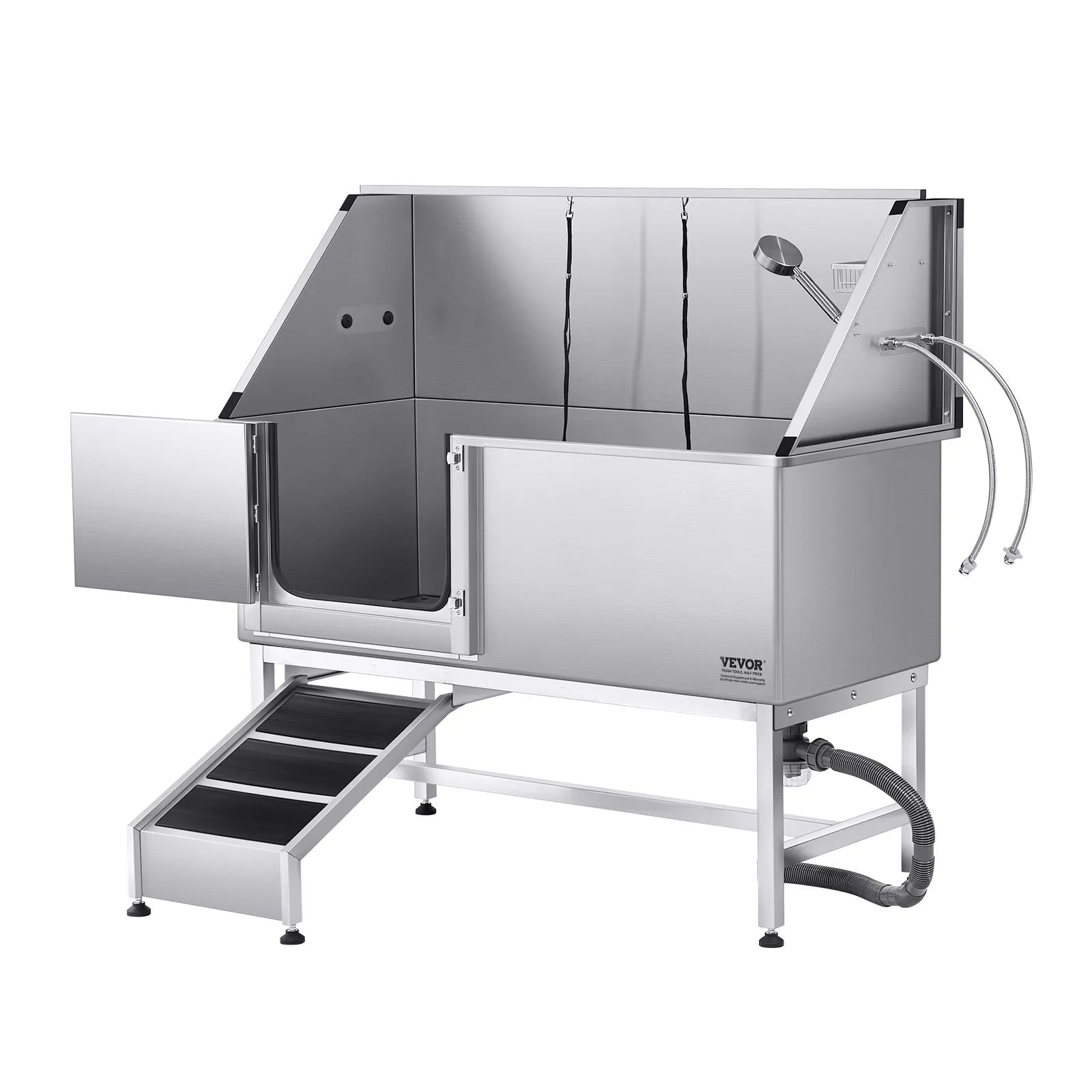 VEVOR 62 Inch Dog Grooming Bath Tub Stainless Steel w Ramp Water Filter Left