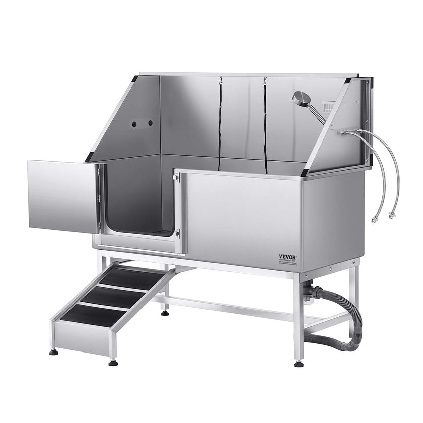 VEVOR 62 Inch Dog Grooming Bath Tub Stainless Steel w Ramp Water Filter Left