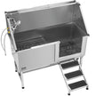 VEVOR 62 Inch Dog Grooming Bath Tub Stainless Steel w Stairs Water Filter