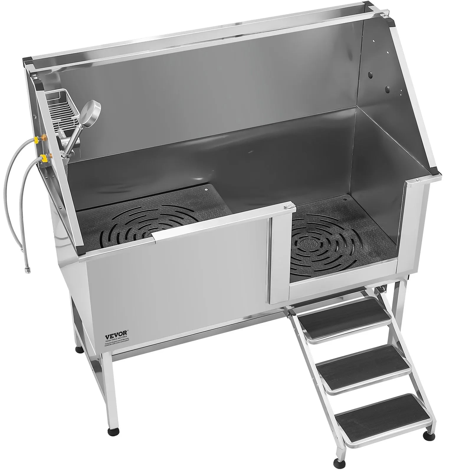 VEVOR 62 Inch Dog Grooming Bath Tub Stainless Steel w Stairs Water Filter