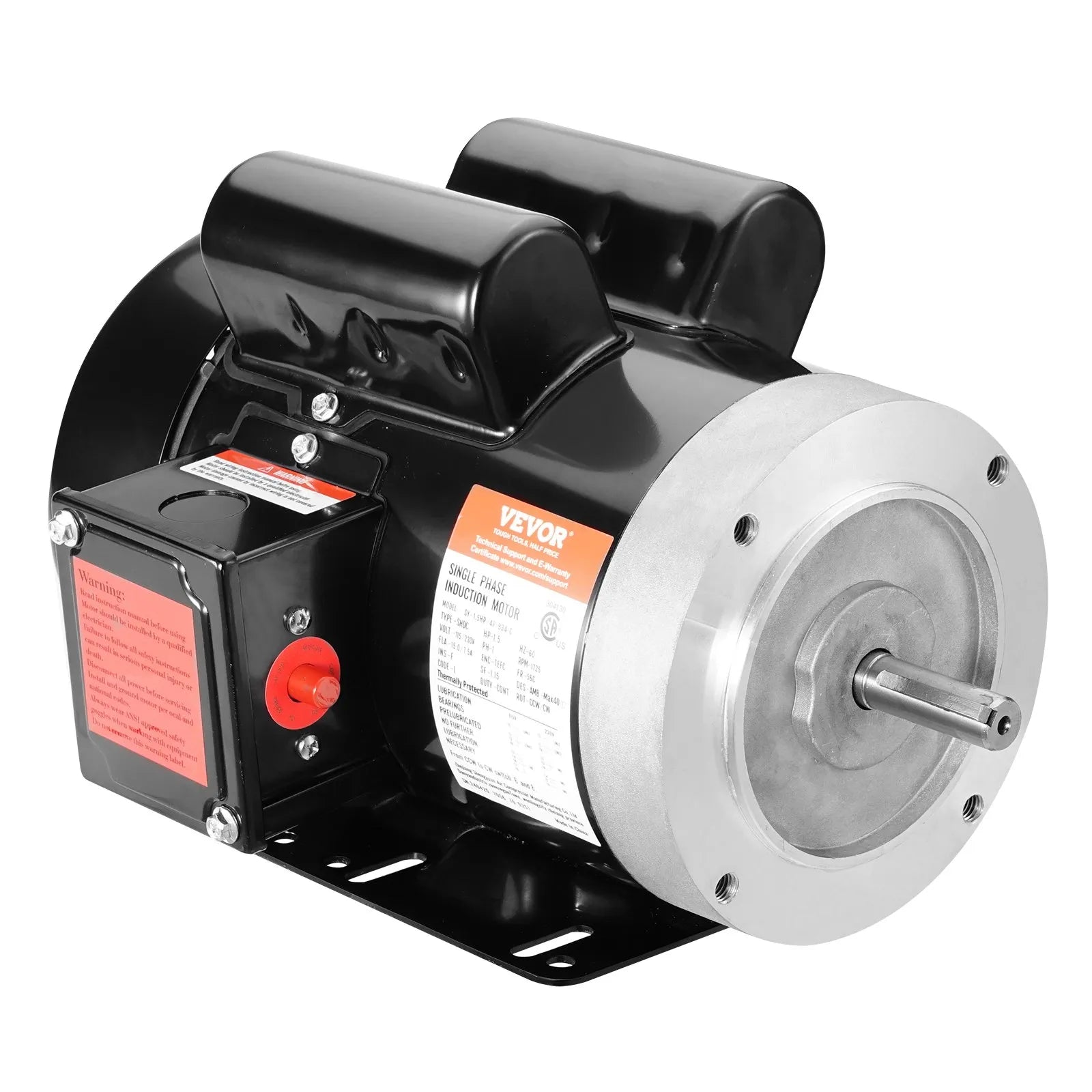 VEVOR 1.5HP Electric Motor 1725RPM AC115/230V 56C Frame 1-Phase 5/8