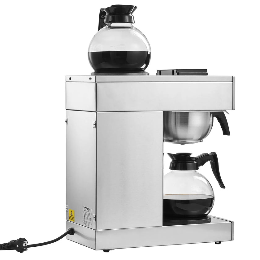 VEVOR 12 Cups Commercial Drip Coffee Maker with 2 Glass Carafes and 2 Warmers