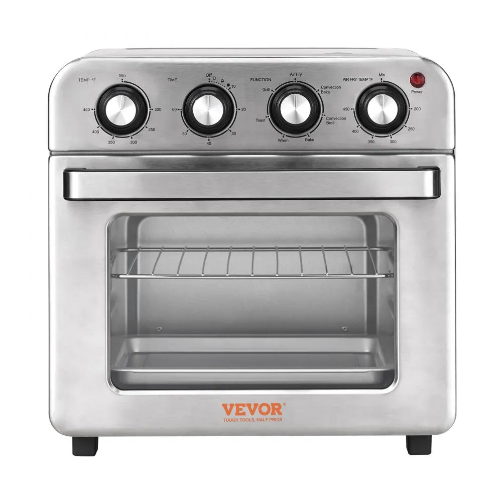 VEVOR 7-IN-1 Air Fryer Toaster Oven, 18L Convection Oven, 1700W Stainless Steel Toaster Ovens Countertop Combo with Grill, Pizza Pan, Gloves, 6 Slices Toast, 12-inch Pizza, Home and Commercial Use