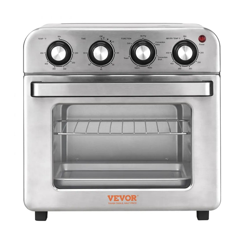 VEVOR 7-IN-1 Air Fryer Toaster Oven, 18L Convection Oven, 1700W Stainless Steel Toaster Ovens Countertop Combo with Grill, Pizza Pan, Gloves, 6 Slices Toast, 12-inch Pizza, Home and Commercial Use