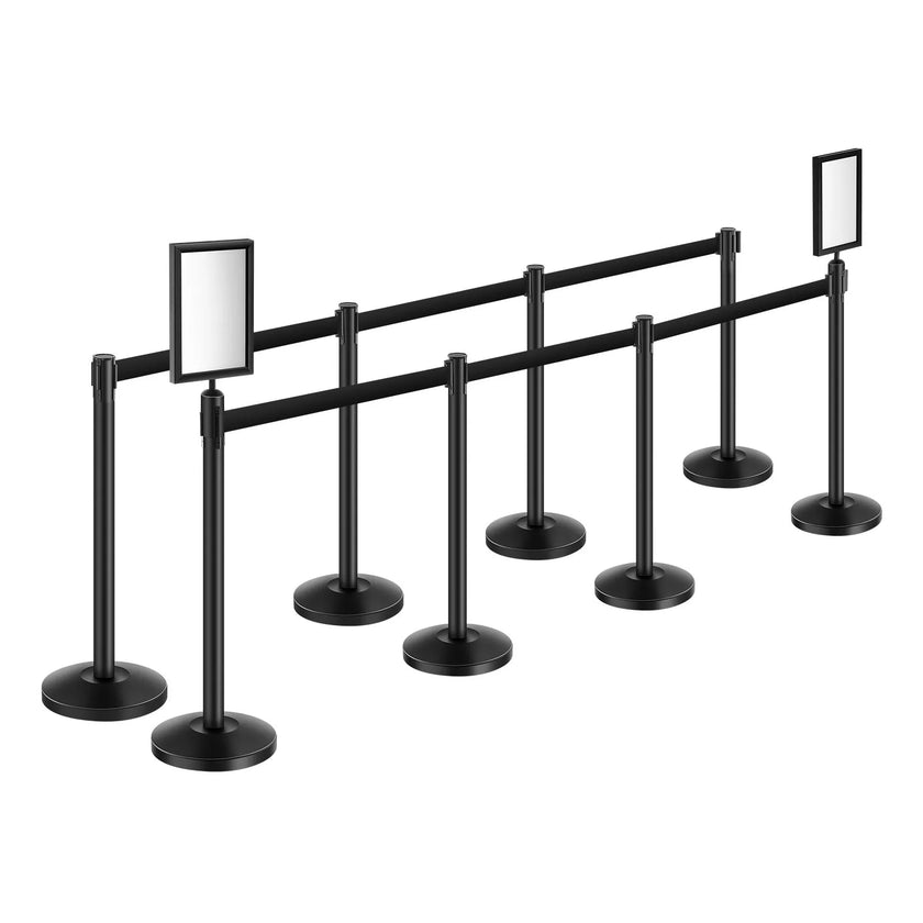 VEVOR 8 Pcs Stanchion Post with 4 Retractable Belts & 2 Sign Holders Hollow Base